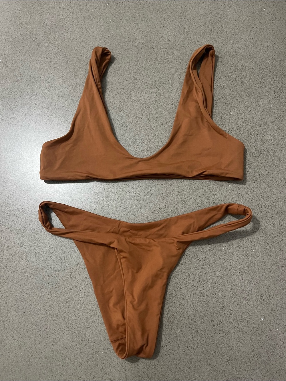 Toast Swim x Free People Burnt Sienna Brown Scoop Bikini Top High-Cut Bottoms